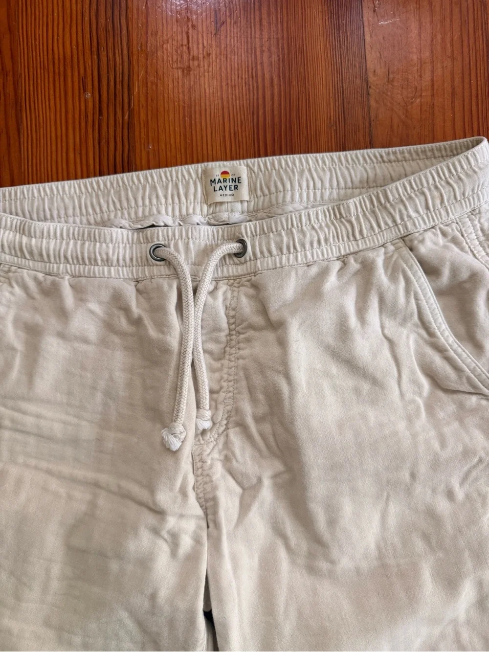 Marine Layer Saturday Beach Pant Slim Straight Medium Fog Khaki Cotton